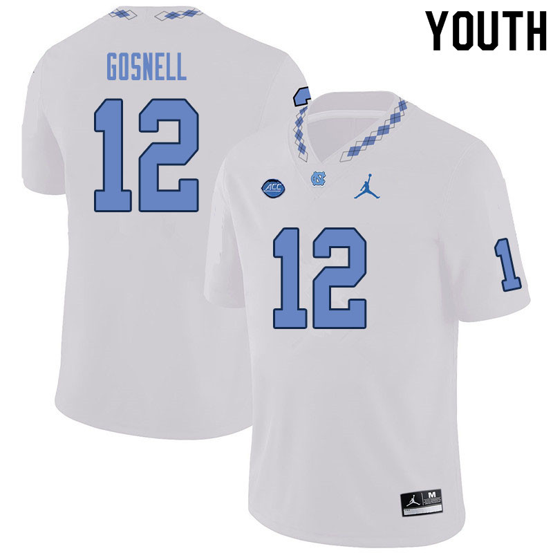 Youth #12 Stephen Gosnell North Carolina Tar Heels College Football Jerseys Sale-White